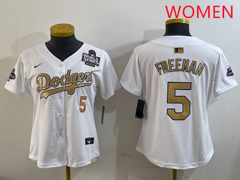 Women Los Angeles Dodgers #5 Freeman White Champion gold character 2025 Nike MLB Jersey style 3->women mlb jersey->Women Jersey